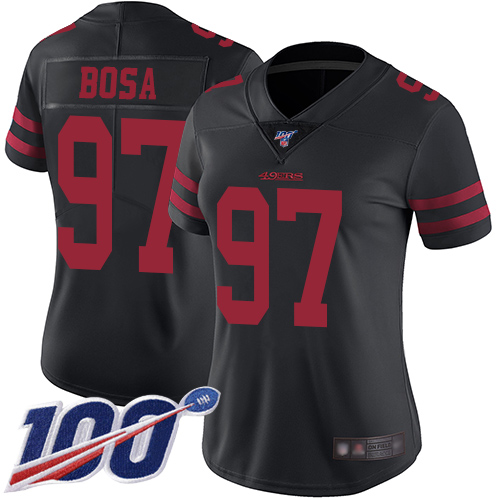 49ers #97 Nick Bosa Black Alternate Women's Stitched Football 100th Season Vapor Limited Jersey