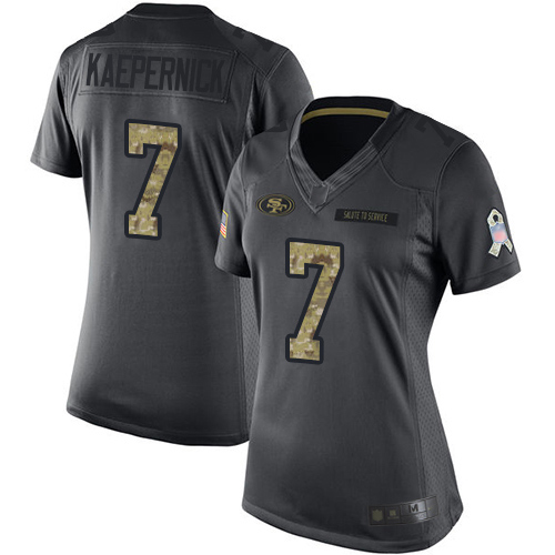 49ers #7 Colin Kaepernick Black Women's Stitched Football Limited 2016 Salute to Service Jersey
