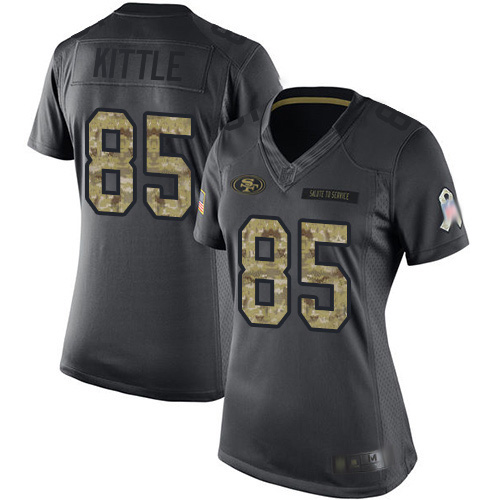 49ers #85 George Kittle Black Women's Stitched Football Limited 2016 Salute to Service Jersey