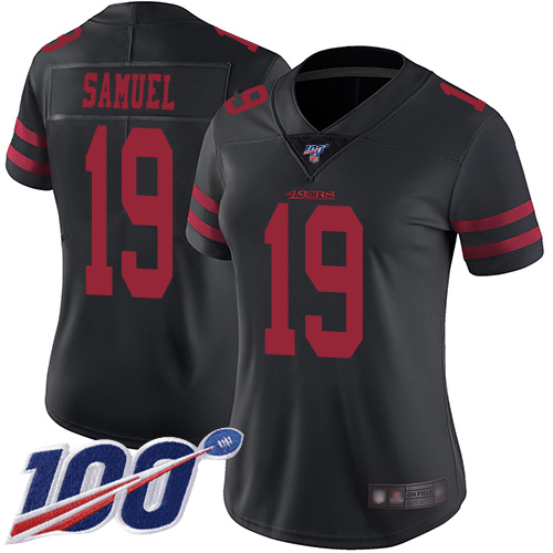 49ers #19 Deebo Samuel Black Alternate Women's Stitched Football 100th Season Vapor Limited Jersey
