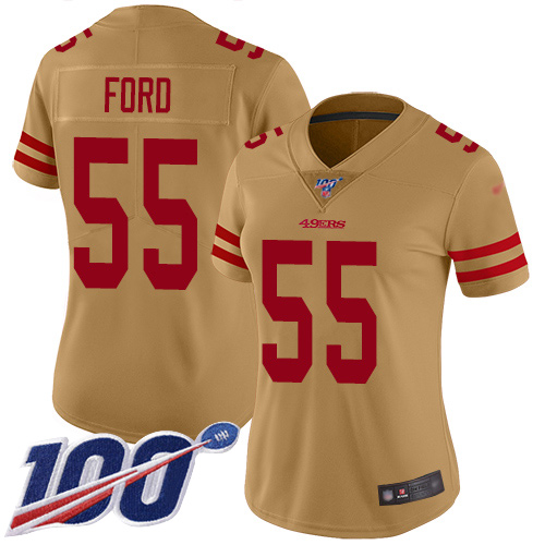 49ers #55 Dee Ford Gold Women's Stitched Football Limited Inverted Legend 100th Season Jersey