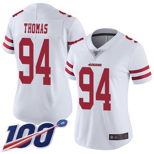 49ers #94 Solomon Thomas White Women's Stitched Football 100th Season Vapor Limited Jersey