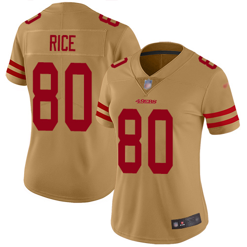 49ers #80 Jerry Rice Gold Women's Stitched Football Limited Inverted Legend Jersey