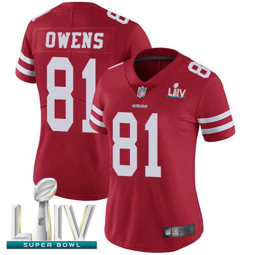 49ers #81 Terrell Owens Red Team Color Super Bowl LIV Bound Women's Stitched Football Vapor Untouchable Limited Jersey
