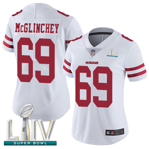 49ers #69 Mike McGlinchey White Super Bowl LIV Bound Women's Stitched Football Vapor Untouchable Limited Jersey