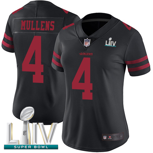 49ers #4 Nick Mullens Black Alternate Super Bowl LIV Bound Women's Stitched Football Vapor Untouchable Limited Jersey
