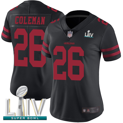 49ers #26 Tevin Coleman Black Alternate Super Bowl LIV Bound Women's Stitched Football Vapor Untouchable Limited Jersey