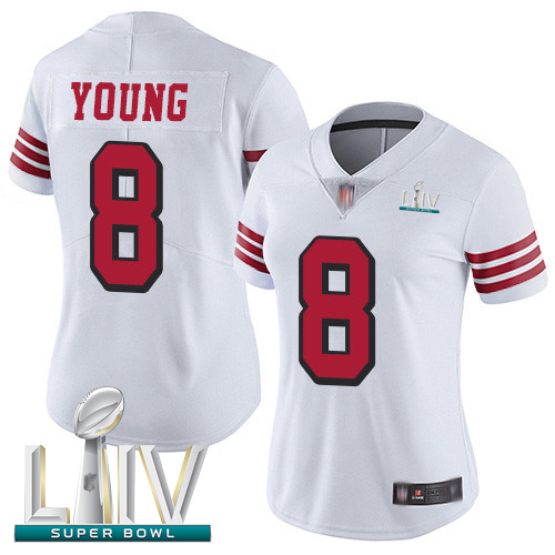 49ers #8 Steve Young White Rush Super Bowl LIV Bound Women's Stitched Football Vapor Untouchable Limited Jersey