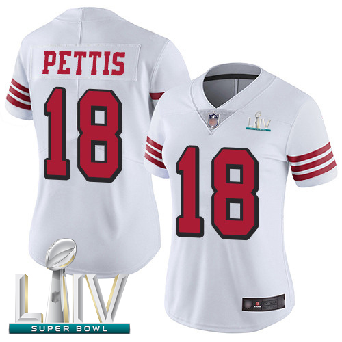 49ers #18 Dante Pettis White Rush Super Bowl LIV Bound Women's Stitched Football Vapor Untouchable Limited Jersey