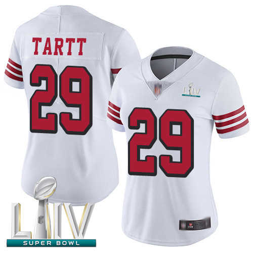 49ers #29 Jaquiski Tartt White Rush Super Bowl LIV Bound Women's Stitched Football Vapor Untouchable Limited Jersey