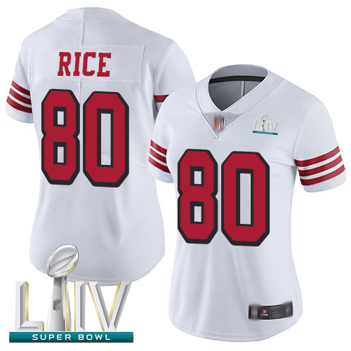 49ers #80 Jerry Rice White Rush Super Bowl LIV Bound Women's Stitched Football Vapor Untouchable Limited Jersey