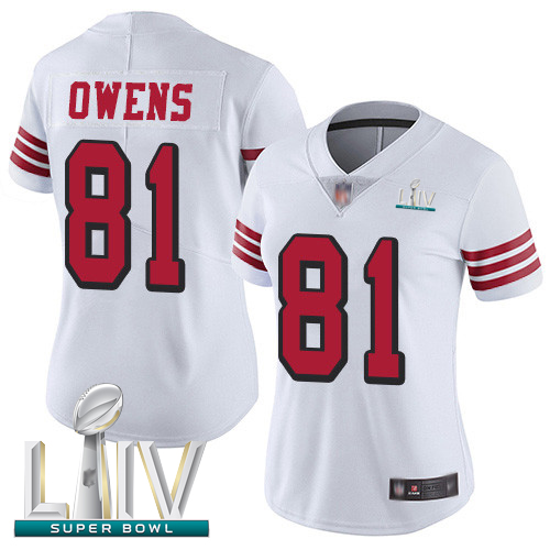 49ers #81 Terrell Owens White Rush Super Bowl LIV Bound Women's Stitched Football Vapor Untouchable Limited Jersey