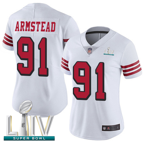 49ers #91 Arik Armstead White Rush Super Bowl LIV Bound Women's Stitched Football Vapor Untouchable Limited Jersey