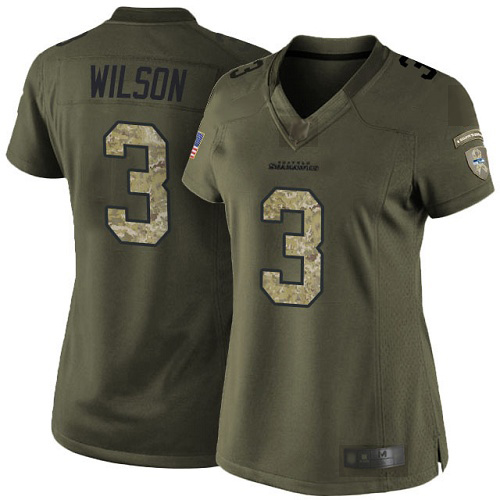 Seahawks #3 Russell Wilson Green Women's Stitched Football Limited 2015 Salute to Service Jersey