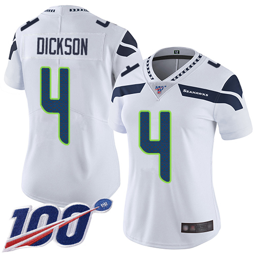 Seahawks #4 Michael Dickson White Women's Stitched Football 100th Season Vapor Limited Jersey