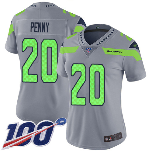 Seahawks #20 Rashaad Penny Gray Women's Stitched Football Limited Inverted Legend 100th Season Jersey