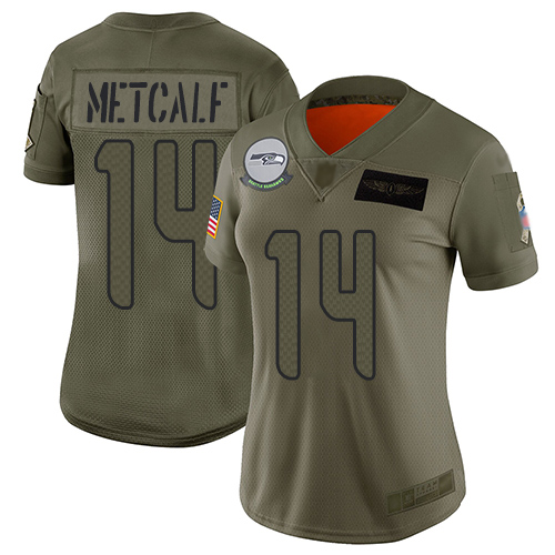 Seahawks #14 D.K. Metcalf Camo Women's Stitched Football Limited 2019 Salute to Service Jersey
