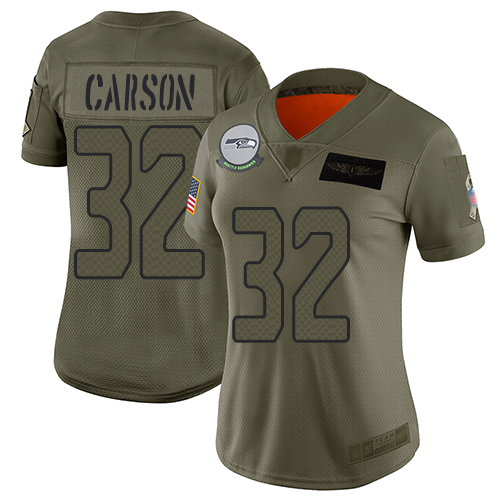 Seahawks #32 Chris Carson Camo Women's Stitched Football Limited 2019 Salute to Service Jersey