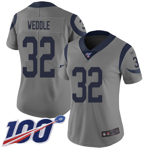 Rams #32 Eric Weddle Gray Women's Stitched Football Limited Inverted Legend 100th Season Jersey