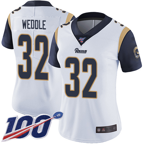Rams #32 Eric Weddle White Women's Stitched Football 100th Season Vapor Limited Jersey