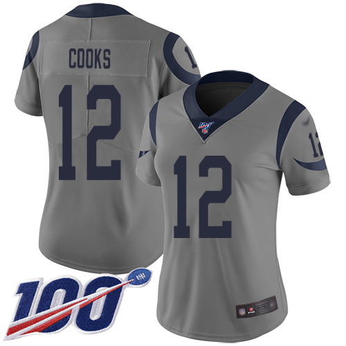 Rams #12 Brandin Cooks Gray Women's Stitched Football Limited Inverted Legend 100th Season Jersey