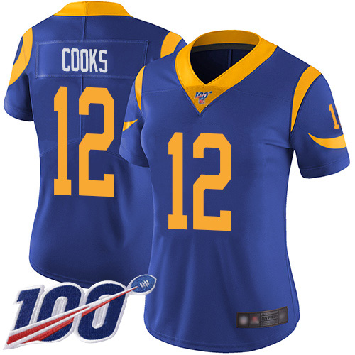 Rams #12 Brandin Cooks Royal Blue Alternate Women's Stitched Football 100th Season Vapor Limited Jersey