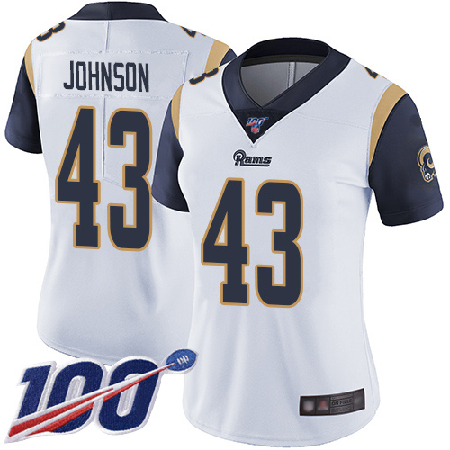 Rams #43 John Johnson White Women's Stitched Football 100th Season Vapor Limited Jersey