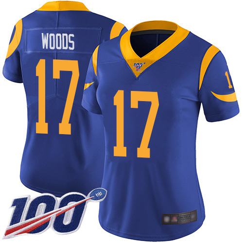 Rams #17 Robert Woods Royal Blue Alternate Women's Stitched Football 100th Season Vapor Limited Jersey