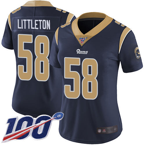 Rams #58 Cory Littleton Navy Blue Team Color Women's Stitched Football 100th Season Vapor Limited Jersey
