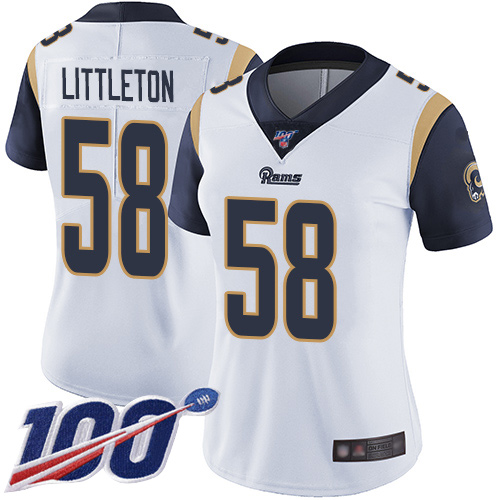 Rams #58 Cory Littleton White Women's Stitched Football 100th Season Vapor Limited Jersey