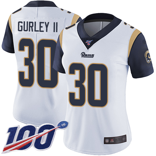 Rams #30 Todd Gurley II White Women's Stitched Football 100th Season Vapor Limited Jersey