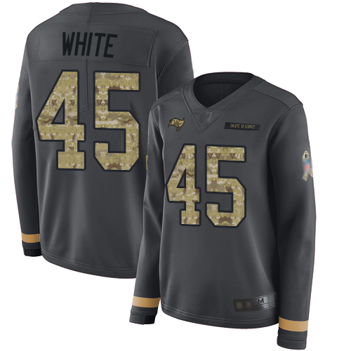 Buccaneers #41 Devin White Anthracite Salute to Service Women's Stitched Football Limited Therma Long Sleeve Jersey