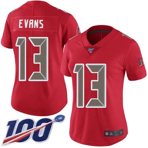 Buccaneers #13 Mike Evans Red Women's Stitched Football Limited Rush 100th Season Jersey