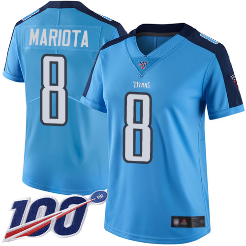 Titans #8 Marcus Mariota Light Blue Women's Stitched Football Limited Rush 100th Season Jersey
