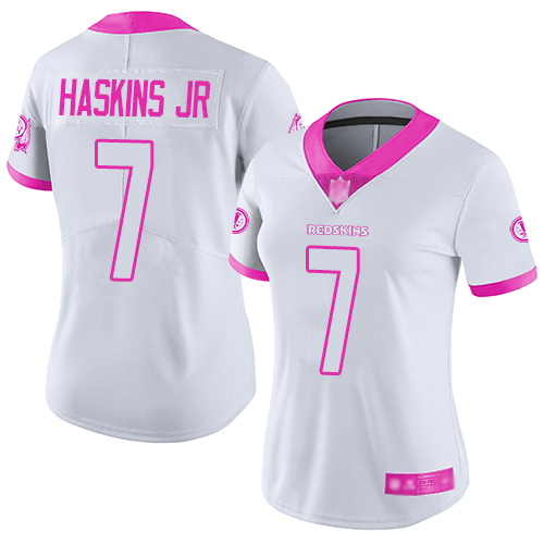Redskins #7 Dwayne Haskins Jr White/Pink Women's Stitched Football Limited Rush Fashion Jersey