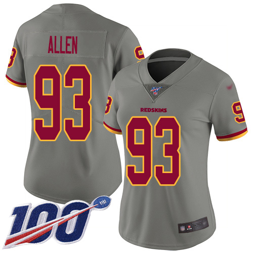 Redskins #93 Jonathan Allen Gray Women's Stitched Football Limited Inverted Legend 100th Season Jersey