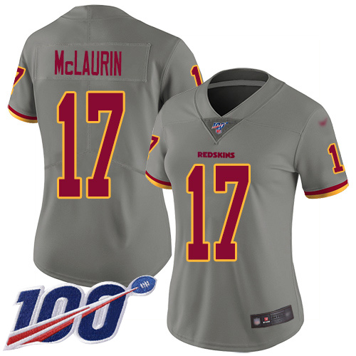 Redskins #17 Terry McLaurin Gray Women's Stitched Football Limited Inverted Legend 100th Season Jersey