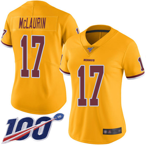 Redskins #17 Terry McLaurin Gold Women's Stitched Football Limited Rush 100th Season Jersey