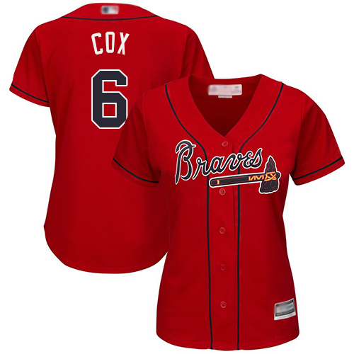 Braves #6 Bobby Cox Red Alternate Women's Stitched Baseball Jersey