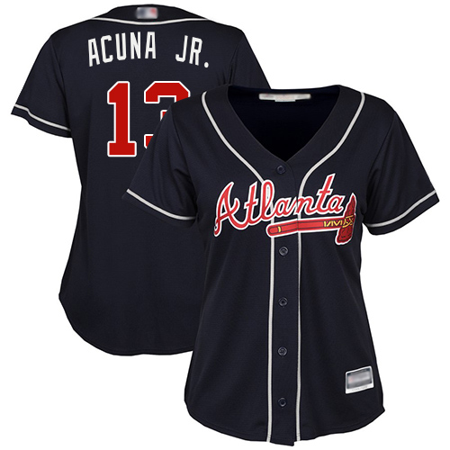 Braves #13 Ronald Acuna Jr. Navy Blue Alternate Women's Stitched Baseball Jersey