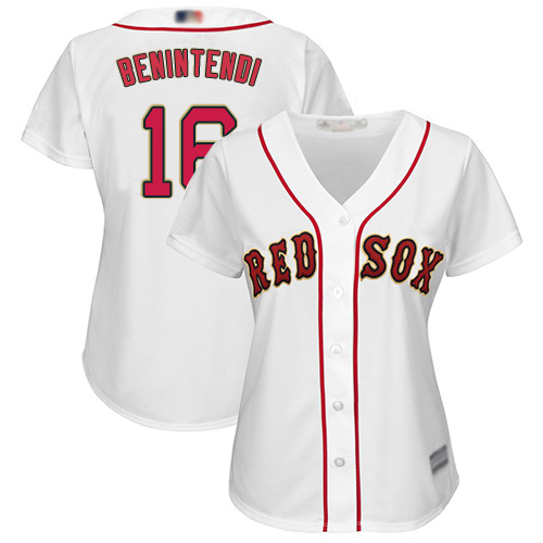 Red Sox #16 Andrew Benintendi White 2019 Gold Program Cool Base Women's Stitched Baseball Jersey