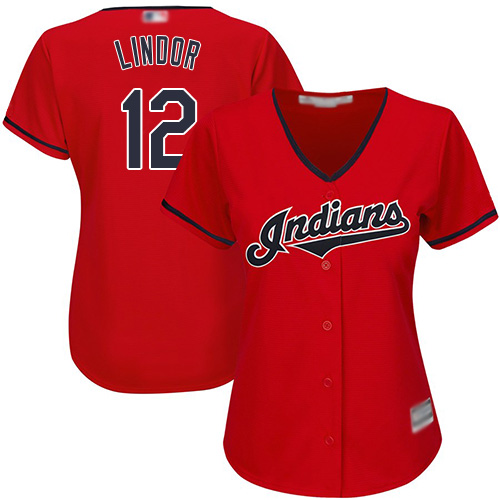 Indians #12 Francisco Lindor Red Women's Stitched Baseball Jersey