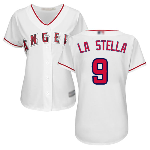 Angels #9 Tommy La Stella White Home Women's Stitched Baseball Jersey