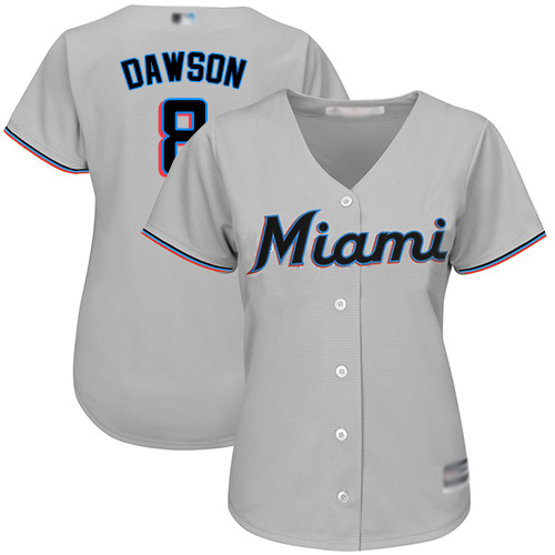 Marlins #8 Andre Dawson Grey Road Women's Stitched Baseball Jersey