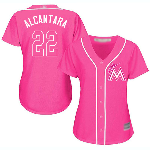 Marlins #22 Sandy Alcantara Pink Fashion Women's Stitched Baseball Jersey