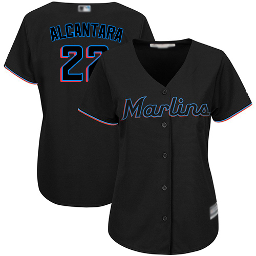 Marlins #22 Sandy Alcantara Black Alternate Women's Stitched Baseball Jersey