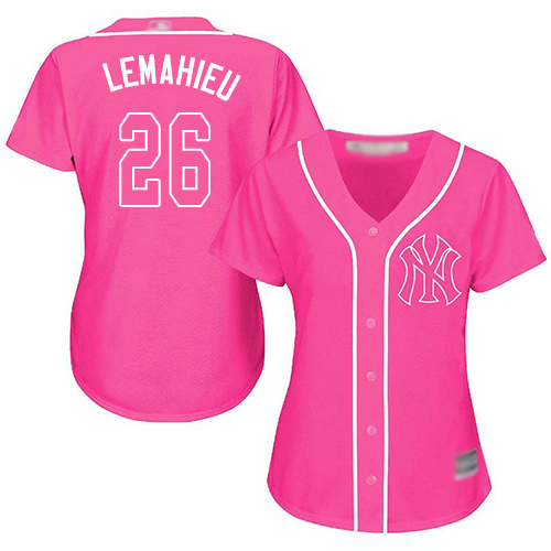 Yankees #26 DJ LeMahieu Pink Fashion Women's Stitched Baseball Jersey