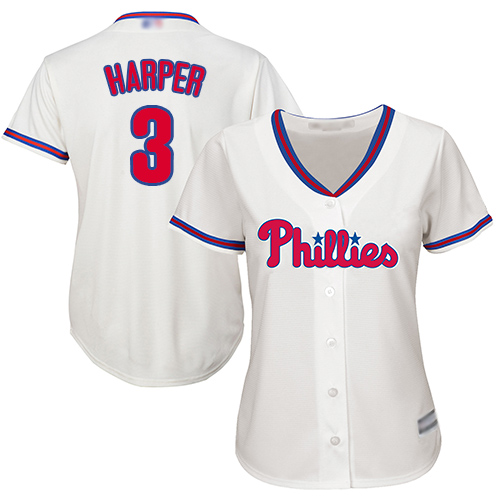 Phillies #3 Bryce Harper Cream Alternate Women's Stitched Baseball Jersey