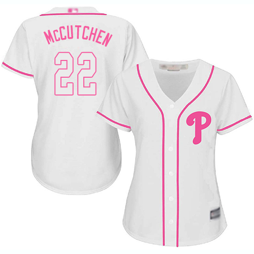 Phillies #22 Andrew McCutchen White/Pink Fashion Women's Stitched Baseball Jersey