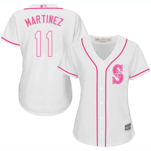 Mariners #11 Edgar Martinez White/Pink Fashion Women's Stitched Baseball Jersey